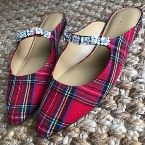 J Crew Jewel Tartan Mule Ballet Flat. Size 7